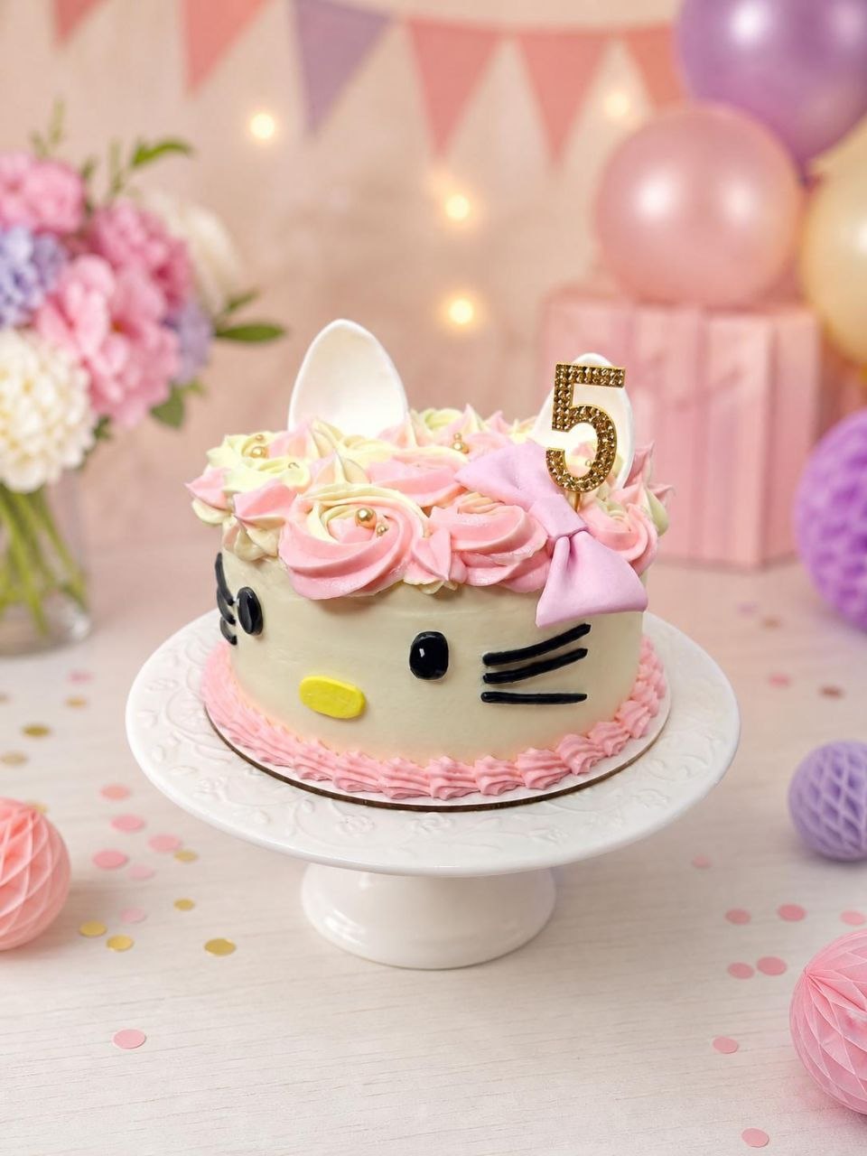 Розовый торт Hello Kitty на пятилетие